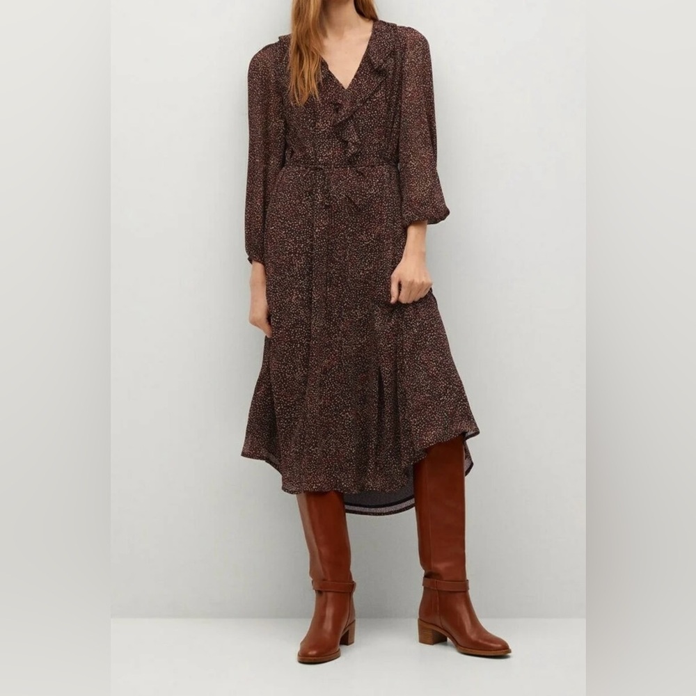 Mango Black and Red Polka Dots Long Sleeve Dress
